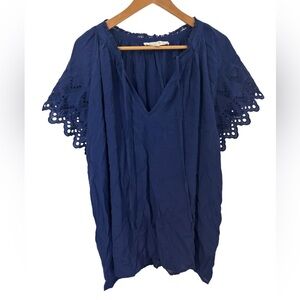 Women’s Chelsea & heodore Navy Blue Lace Sleeve Blouse Size 3X